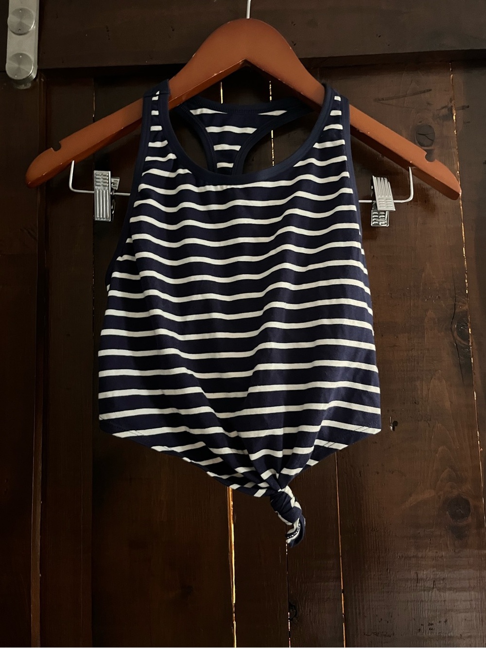 Aerie Striped Navy and White Knot-Front Tank Top